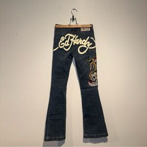 Ed Hardy Women's Blue Jeans with Skull Embroidery